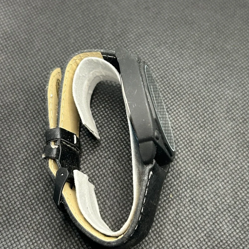 Mens Black Chronograph Style Watch Japan Quartz Movement leather Strap‎ Analog